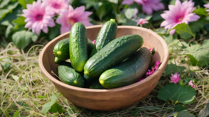 Cucumbers from the field. AI generated image, ai