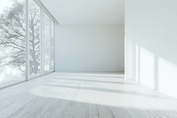 Fototapeta premium Spacious Minimalist Interior with Warm Wooden Accents