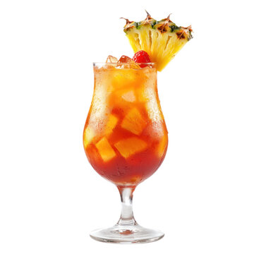 Tropical rum punch with a vibrant mix of rum, tropical fruit juices, and garnished with a pineapple slice. isolated on transparency background