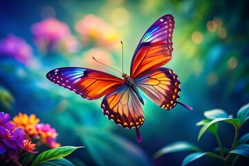 Fototapeta premium Beautiful butterfly flying away drawing showcasing elegance and freedom in nature's vibrant colors and delicate details