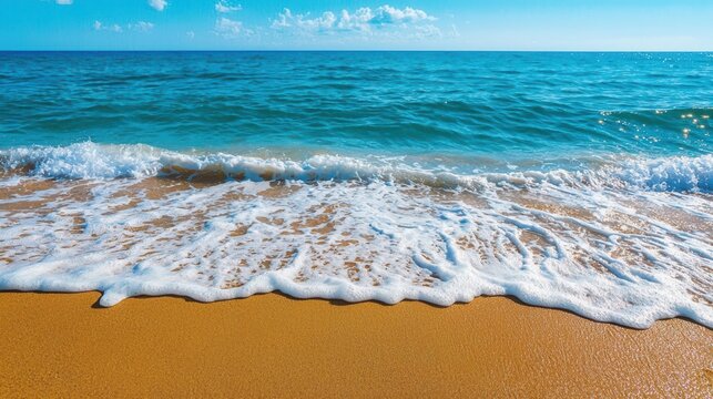 Coastal waves sweeping over a sandy beach, leaving intricate patterns, [waves on sand], [artistry of water]