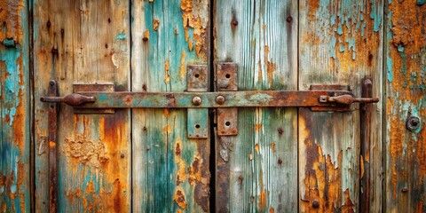 A weathered wooden door with a rusty metal latch, showcasing the passage of time and the resilience of materials.