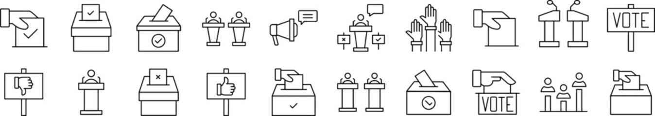 Collection of Images of Election Drawn with Thin Line for apps, web sites, banners, infographics and other types of design