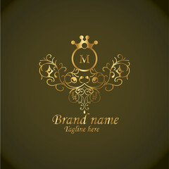 Web creative initial m latter logo design with modern business vector template, luxury m latter  logo , creative isolate  m monogram latter logo , crow logo , royal logo with golden color 