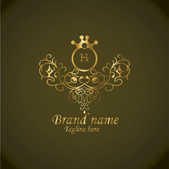 Web creative initial h latter logo design with modern business vector template, luxury h latter  logo , creative isolate  h monogram latter logo , crow logo , royal logo with golden color 