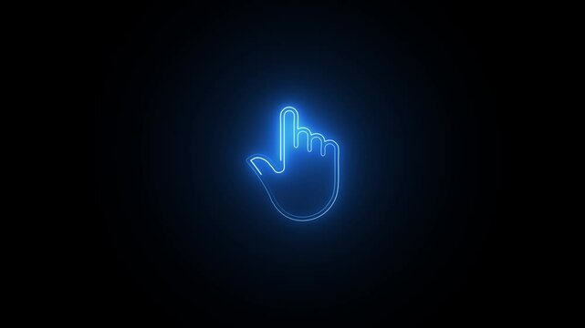 Glowing neon Hand Finger icon animation , direction icon , Mouse pointer icon, neon pushing arrow icon animation