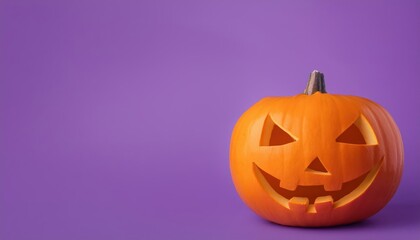 A spooky jack-o-lantern & Mini pumpkin on a orange background, celebrating Halloween with an evil smile and glowing light