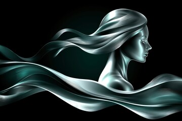 Naklejka premium A Silver Woman with Flowing Hair and Fabric