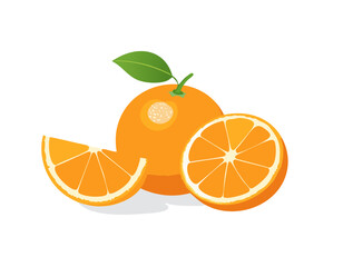 Set of oranges fruit and piece of orange isolated with background