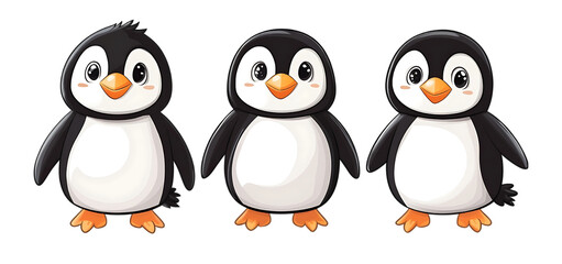Fototapeta premium three set of cute penguin isolated transparent background