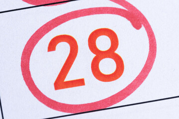 Twenty eighth number in calendar is circled with red marker.