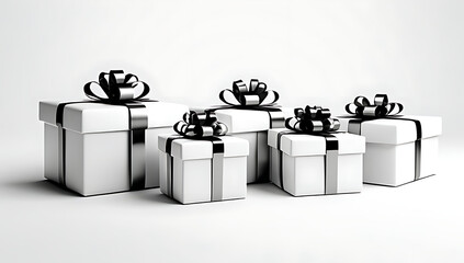 monochrome christmas gifts white background