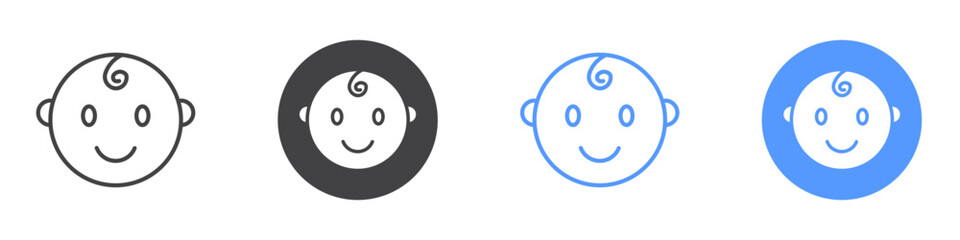 Fototapeta premium Child face icon Flat art in black and white isolated