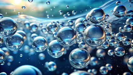 Fototapeta premium Bubbles Forming in Water After Urination, Close-Up View of Fizzy Surface and Clear Water Background