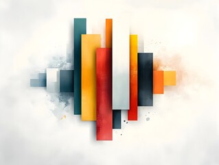Striking Contemporary Abstract Cityscape with Vibrant Complementary Color Bars Architectural Elements and Geometric Shapes in a Dynamic Digital