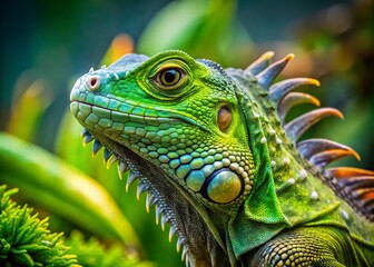 Fototapeta premium Captivating Green Iguana in Natural Habitat - Explore the Beauty of Iguana Grande Verde in Lush Environments