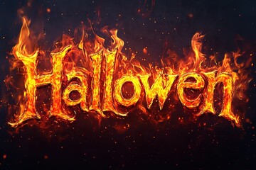 "Halloween" ablaze in flames, creating a Halloween-inspired, black background with an orange and red color scheme