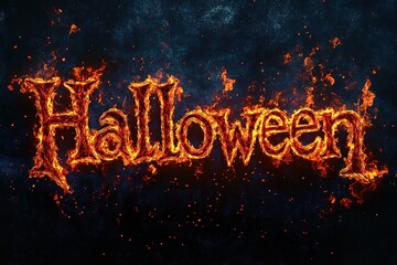 "Halloween" ablaze in flames, creating a Halloween-inspired, black background with an orange and red color scheme