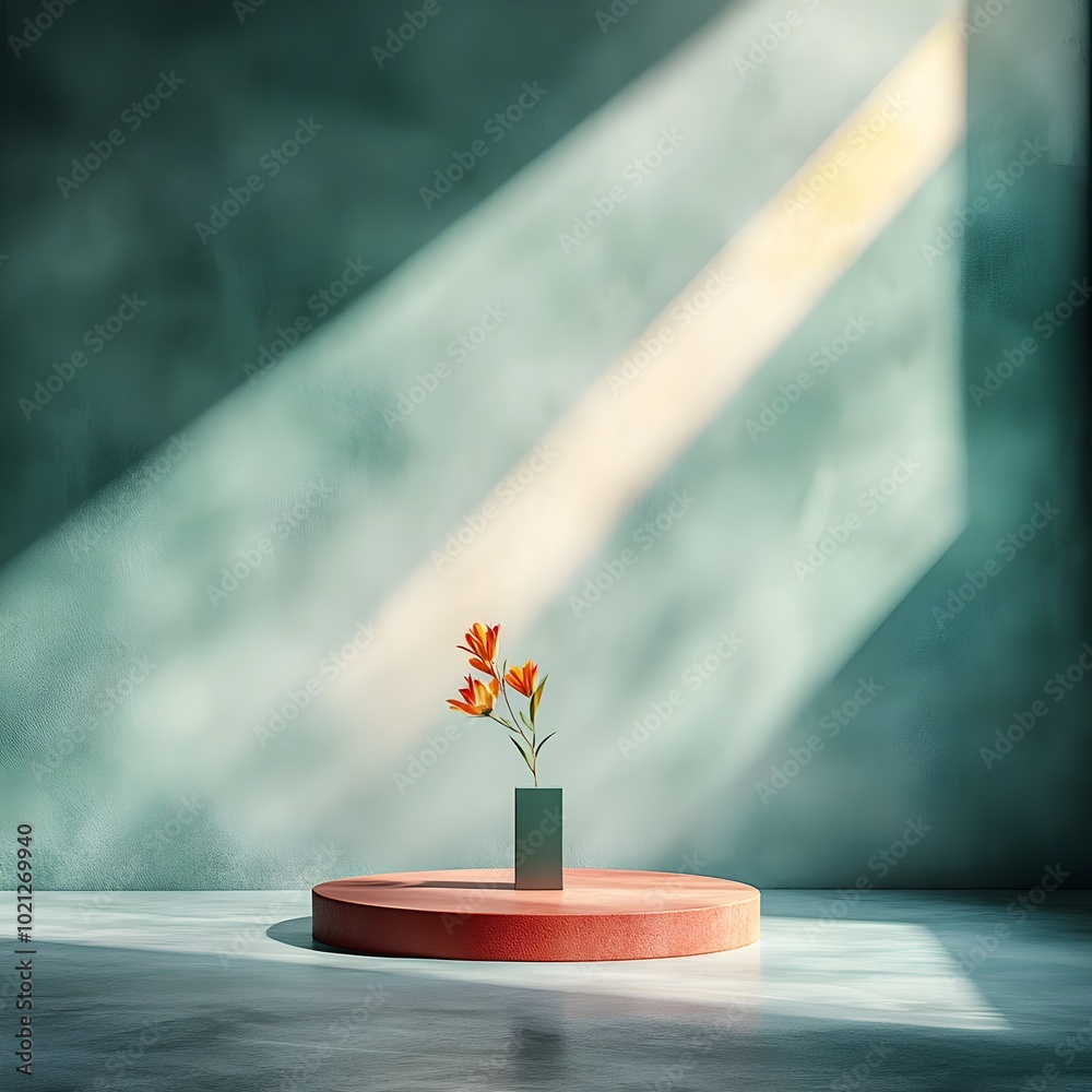 Poster minimalist contemporary 3d interior scene with diverse color tones vacant floor and wall planes a ce