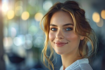 Naklejka premium Portrait of a Female Cosmetologist Smiling in a Beauty Salon