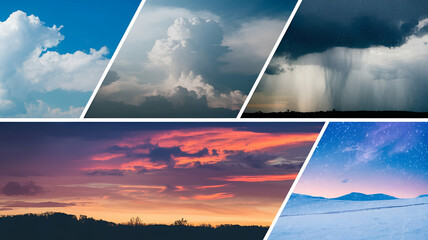 standard plan composition shows photographs of the sky under different atmospheric conditions, accentuating meteorology and environmental change