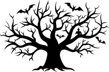 Halloween tree silhouette vector collection, Spooky tree silhouette



