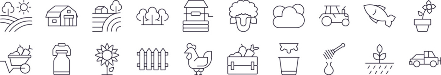 Collection of Images of Field, Farm, Garden Drawn with Thin Line for apps, web sites, banners, infographics and other types of design