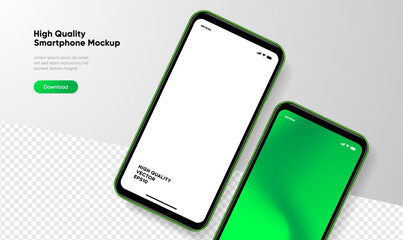 Fototapeta premium Realistic smartphone mockup. Mobile phone vector with isolated on white background. Device front view. 3D mobile phone with shadow. Realistic, high quality smart phone mockup for ui ux presentation.