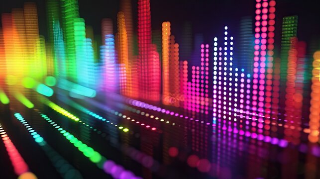 Vibrant Abstract LED Light Display with Colorful Equalizer Bars in Motion Blur Effect - Powered by Adobe