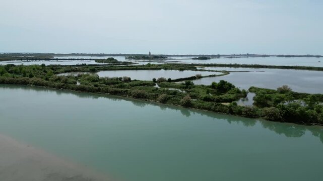 Grado Lagoon seen from above. Between waters, islands and uncontaminated nature