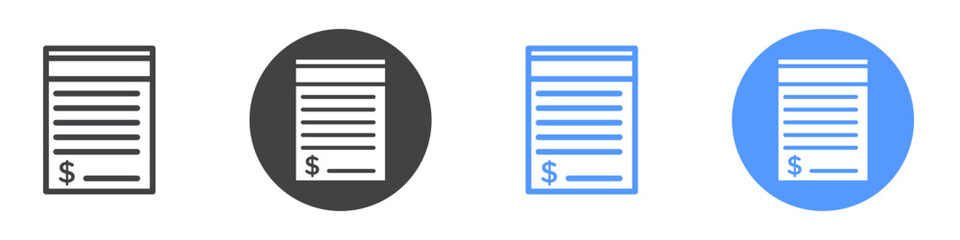 Receipt icon Flat art in black and white isolated