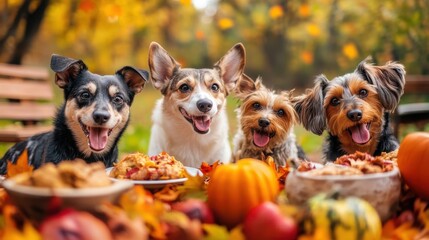 Happy Dogs Enjoying Thanksgiving Feast in Backyard