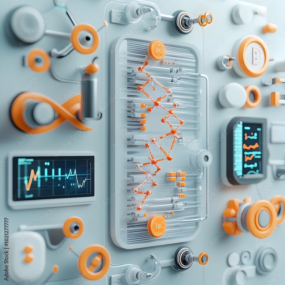 Poster cutting edge 3d rendering of a blockchain powered dna data storage facility featuring intricate doub