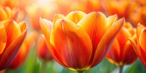 A close-up of a vibrant orange tulip, its delicate petals illuminated by the warm glow of the sun, creating a captivating display of natural beauty