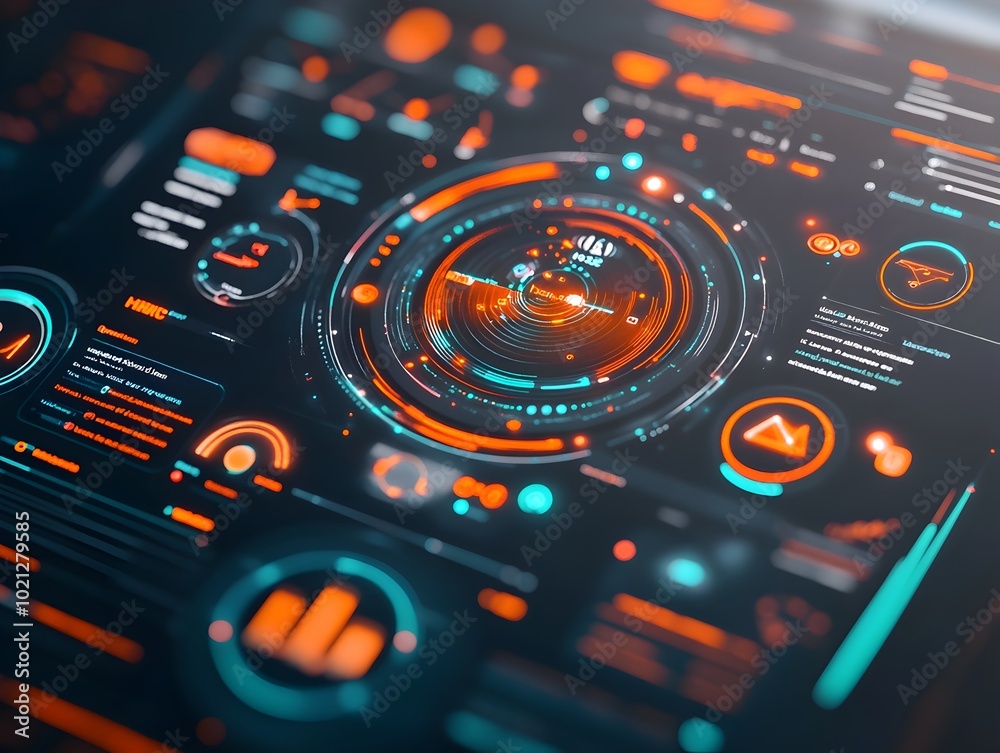 Poster sleek and streamlined futuristic digital dashboard featuring an interactive holographic hud projecti