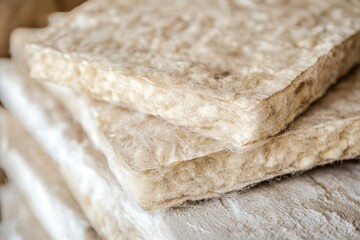 Close-up of natural insulation materials stacked for construction use.