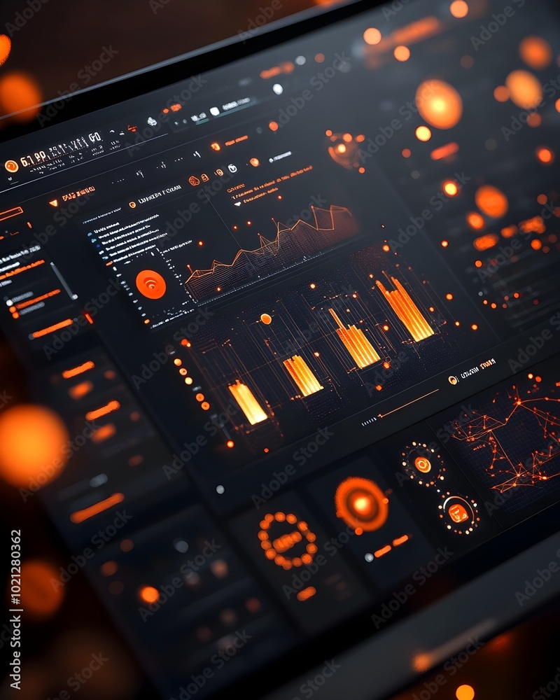 Poster cutting edge ai powered digital dashboard with streamlined moody aesthetic featuring generative data