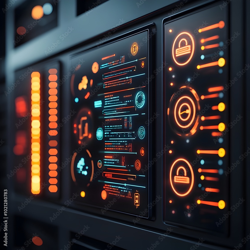 Poster futuristic data center backdrop with holographic data display and generative ai driven information v