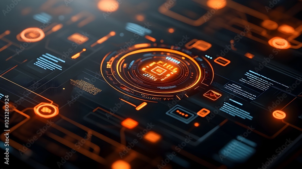 Poster innovative digital data display with seamless of futuristic hud elements and dynamic gui featuring g