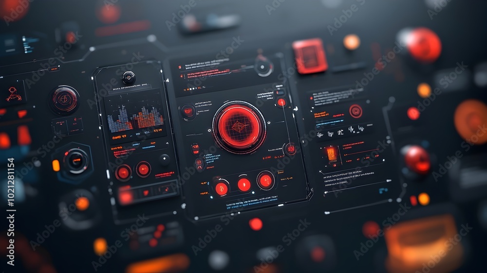 Poster striking digital data display with intricate futuristic interface elements tactile holographic panel