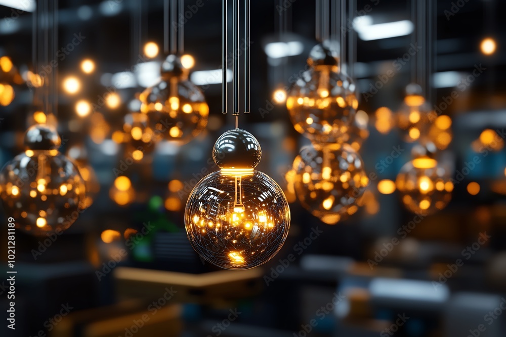 Poster fantasy scene of a futuristic floating city where workers communicate via glowing orbs of light, rep
