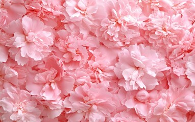 A close-up view of lush pink flowers, creating a soft and vibrant floral background.