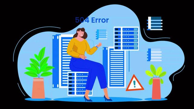 error page with 504 error, loop background animation