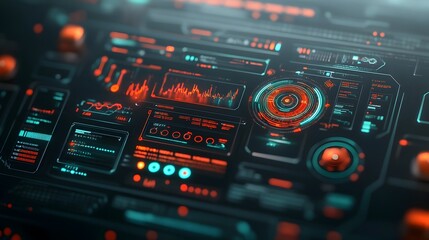 Fototapeta premium Captivating futuristic digital data display featuring sleek holographic projections luminescent control panels