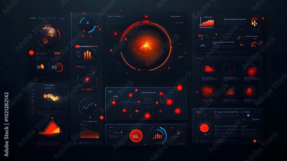 Poster stylized futuristic digital data display with a sleek modern interface features a minimalist modular