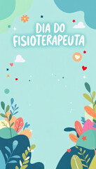 Obraz premium Uma ilustração colorida celebrando o Dia do Fisioterapeuta, com elementos de natureza e corações. A cena é alegre e acolhedora, perfeita para homenagens.