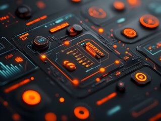 Obraz premium Showcasing Cutting Edge Digital HUD Components and Innovative Minimalist UI Design in a Sophisticated Setting Abstract High Tech Visualization of Data and Information