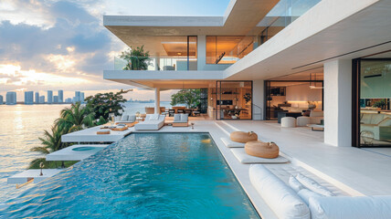 Naklejka premium Penthouse Blends Minimalism with Majestic Skyline