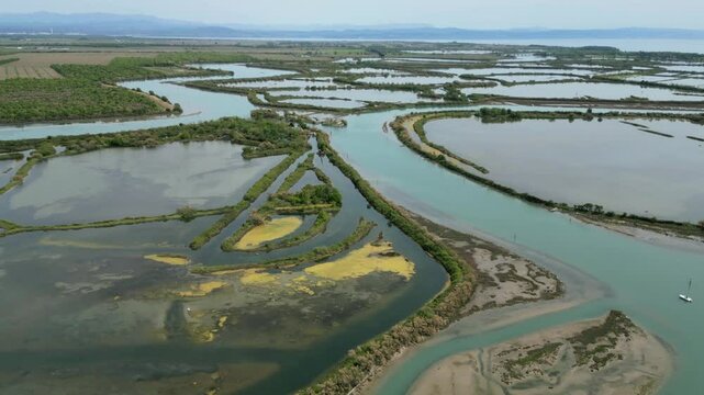 Grado Lagoon seen from above. Between waters, islands and uncontaminated nature