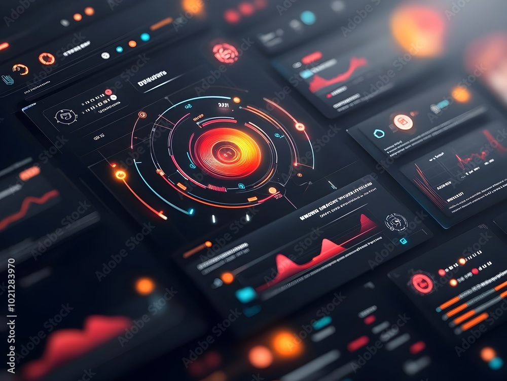 Poster striking data visualization with dynamic digital graphics and streamlined user interface design show